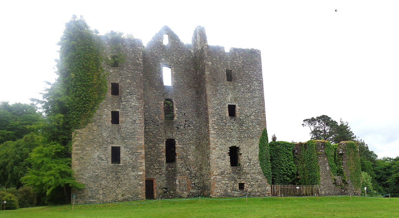 The ruined Castle Kennedy, distinct from the surrounding gardens.
